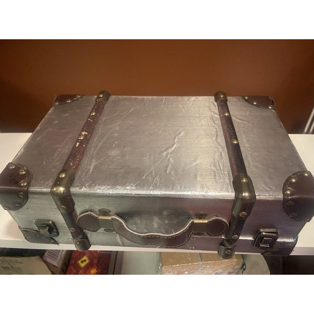 Vintage Style Aluminum Fiberboard Storage Case Suitcase Decor Toy Chest 15x9x5”